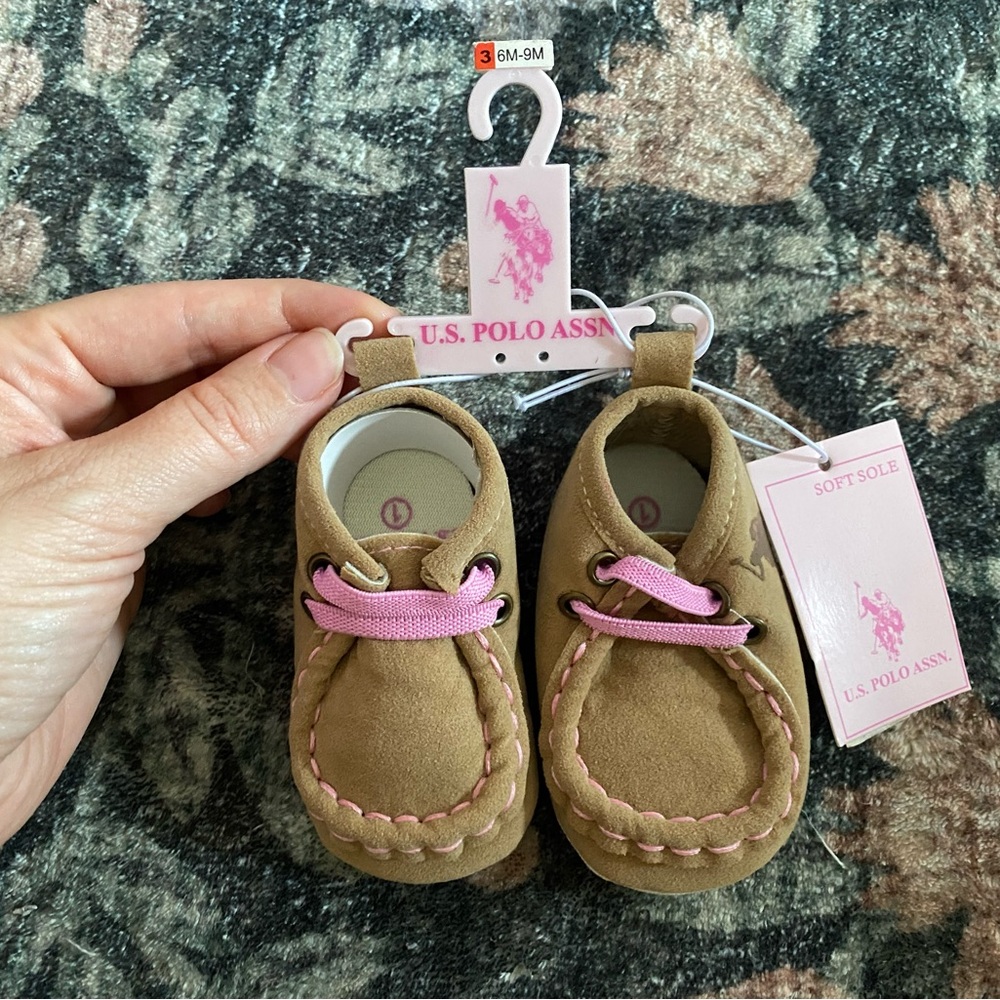 U.S. Polo Assn. Tan and Pink Moccasins Soft Slip-On Shoes